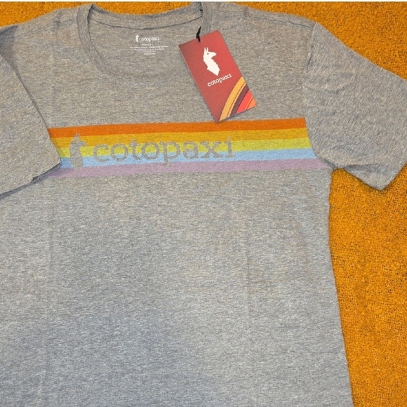 cotopaxi Tops - Cotopaxi Gray Tee with Rainbow Stripe